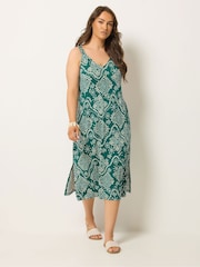 Yours Curve Blue Throw On All Over Print Midaxi Dress - Image 1 of 5