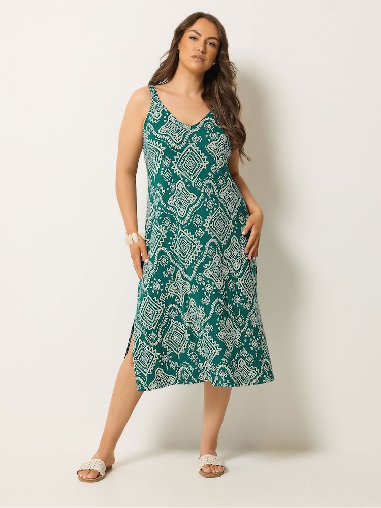 Yours Curve Blue Throw On All Over Print Midaxi Dress - Image 2 of 5