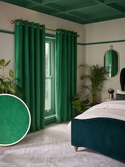 Bright Green Matte Velvet Blackout/Thermal Eyelet Curtains - Image 1 of 7
