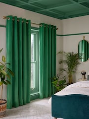 Bright Green Matte Velvet Blackout/Thermal Eyelet Curtains - Image 2 of 7