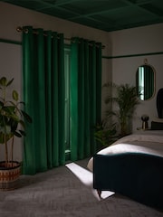 Bright Green Matte Velvet Blackout/Thermal Eyelet Curtains - Image 3 of 7