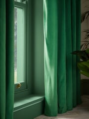 Bright Green Matte Velvet Blackout/Thermal Eyelet Curtains - Image 4 of 7