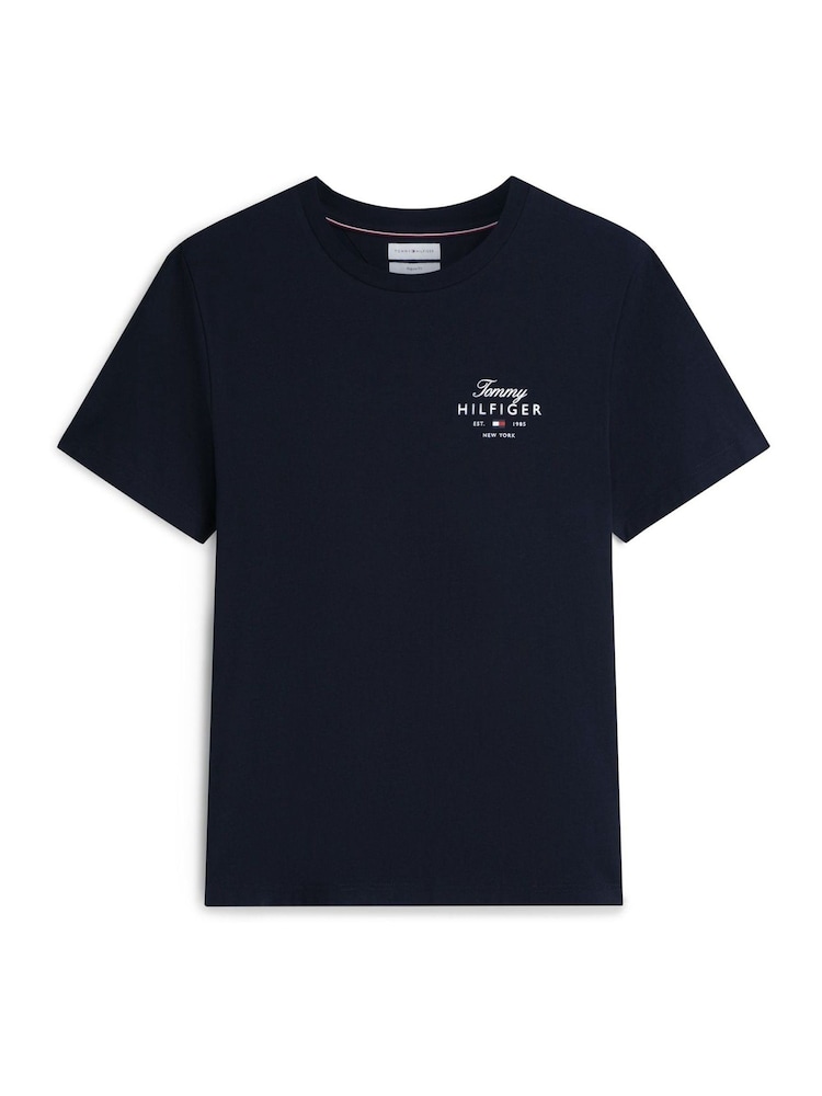 Tommy Hilfiger Blue Logo Jersey Crew Neck T-Shirt - Image 5 of 5