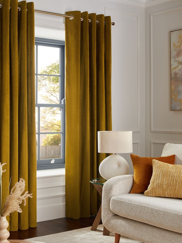 Gold Dark Matte Velvet Blackout/Thermal Curtains - Image 1 of 9