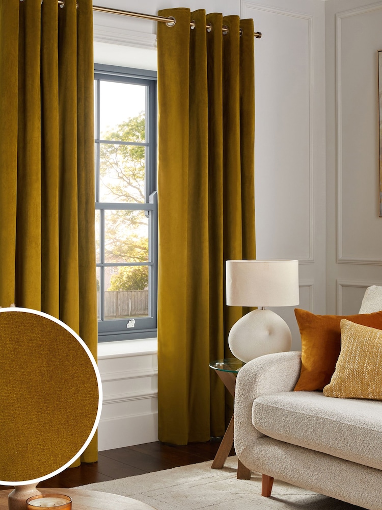 Gold Dark Matte Velvet Blackout/Thermal Curtains - Image 9 of 9