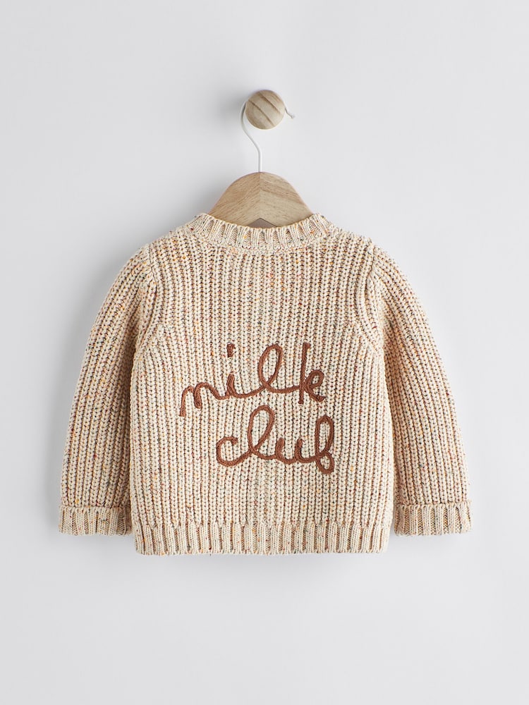 Milk Club Oatmeal Chunky Knitted Embroidered Baby Cardigan - Image 1 of 11
