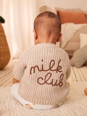 Milk Club Oatmeal Chunky Knitted Embroidered Baby Cardigan - Image 2 of 11