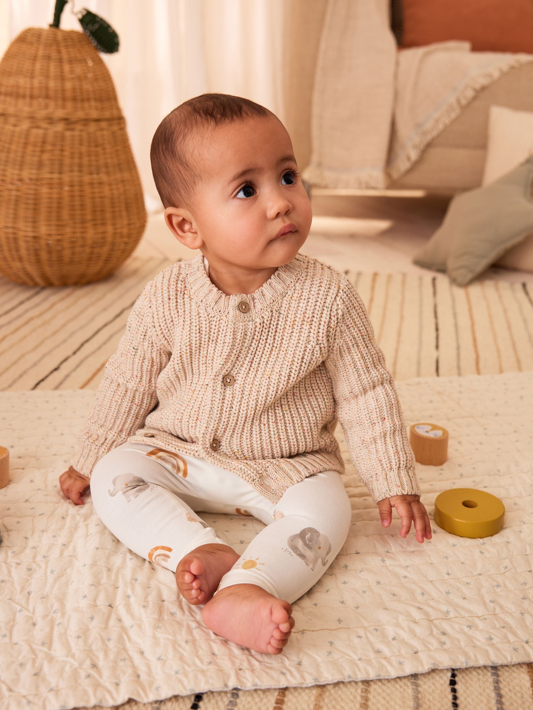 Buy Milk Club Oatmeal Chunky Knitted Embroidered Baby Cardigan