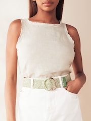 Green/Ecru Raffia Wide Belt - Image 1 of 4