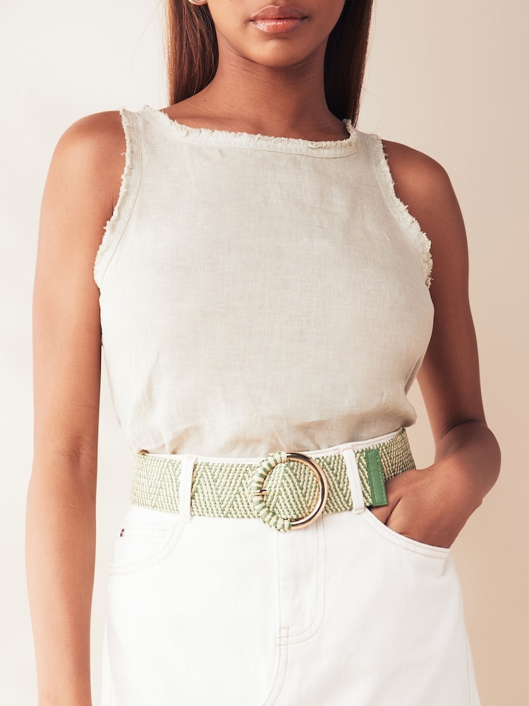 Green/Ecru Raffia Wide Belt - Image 1 of 4