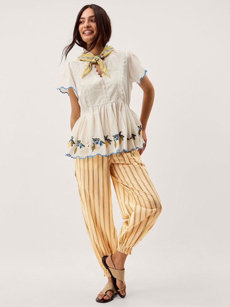 Monsoon Cream Eve Stripe Joggers - Image 1 of 5