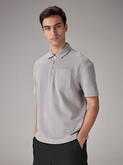 Grey Oversized Heavyweight Quarter Zip Polo Shirt - Image 1 of 8