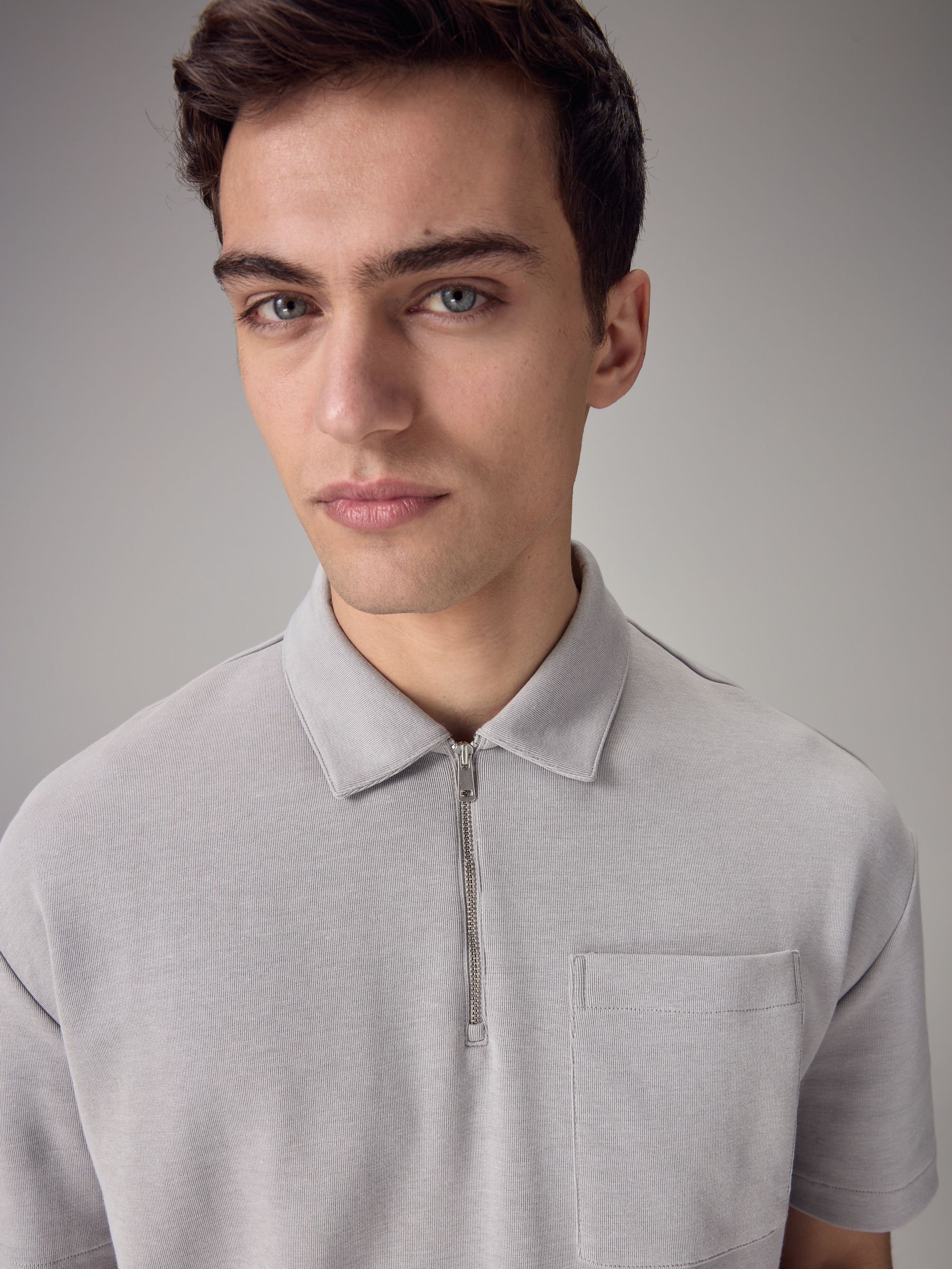 th products Oversized Polo Shirt グレー Buy Grey Oversized Heavyweight Quarter Zip Polo Shirt from