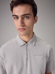 Grey Oversized Heavyweight Quarter Zip Polo Shirt - Image 4 of 8