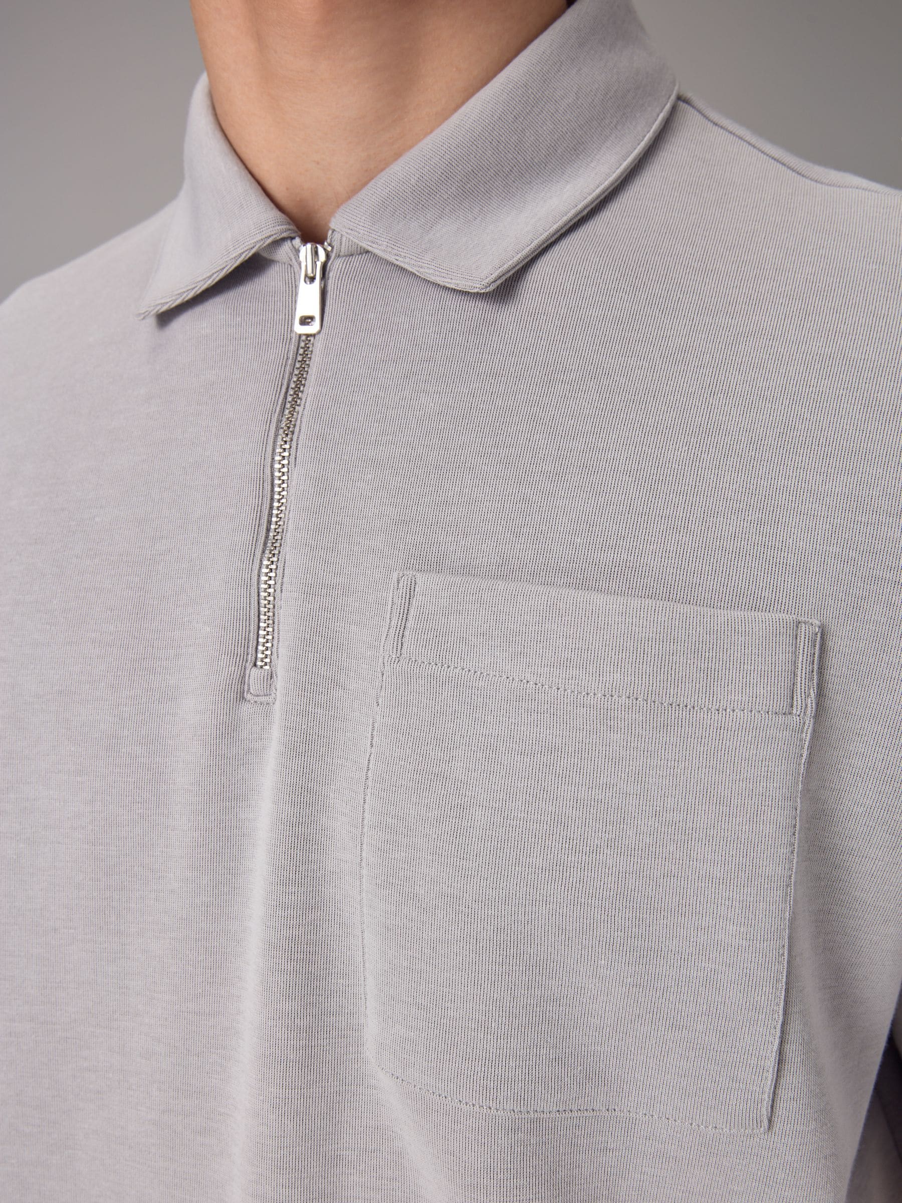 Buy Grey Oversized Heavyweight Quarter Zip Polo Shirt from