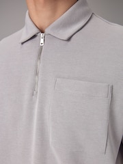 Grey Oversized Heavyweight Quarter Zip Polo Shirt - Image 5 of 8