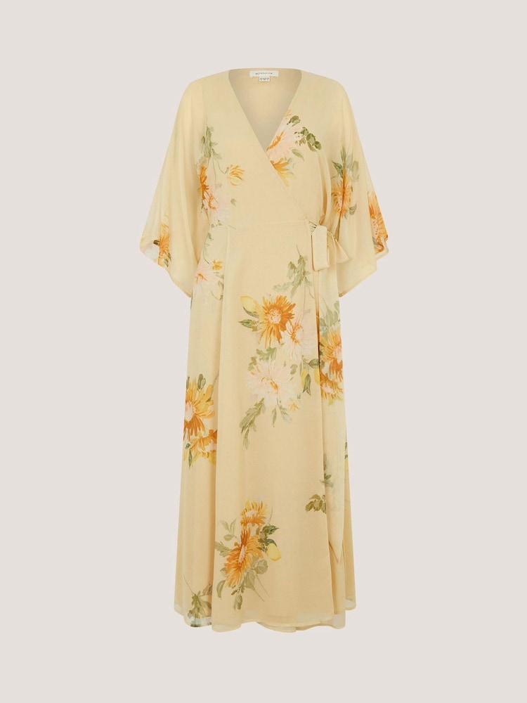 Monsoon Yellow Sukhi Sunflower Midi Wrap Dress - Image 2 of 2