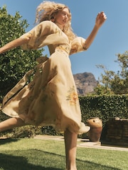 Monsoon Yellow Sukhi Sunflower Midi Wrap Dress - Image 4 of 5