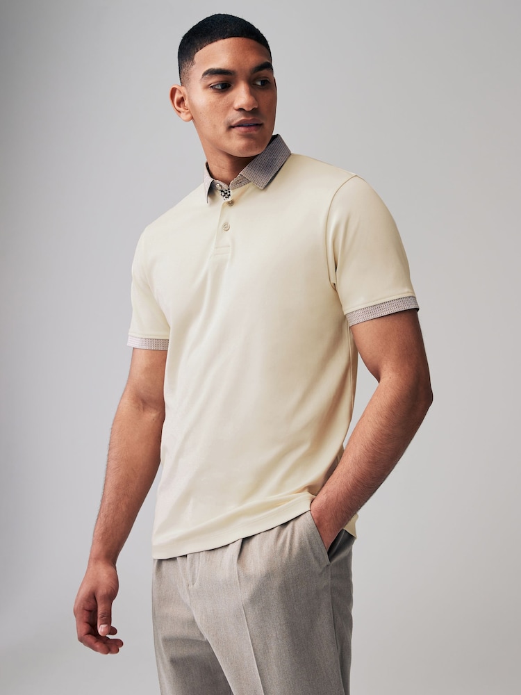 Ecru Short Sleeve Smart Collar Polo Shirt - Image 1 of 7 Ecru Short Sleeve Smart Collar Polo Shirt - Image 1 of 7