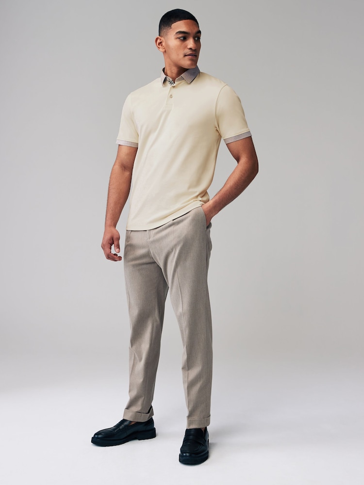 Ecru Short Sleeve Smart Collar Polo Shirt - Image 2 of 7 Ecru Short Sleeve Smart Collar Polo Shirt - Image 2 of 7
