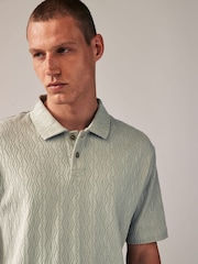 Green 100% Cotton Textured Polo Shirt - Image 1 of 7