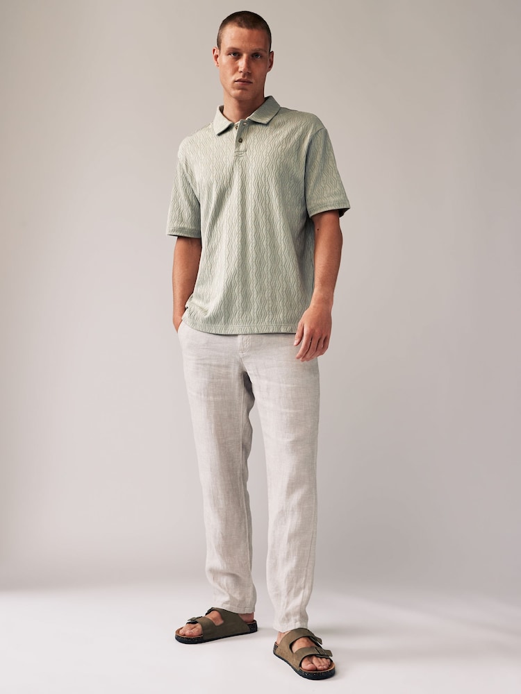 Green 100% Cotton Textured Polo Shirt - Image 2 of 7