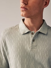 Green 100% Cotton Textured Polo Shirt - Image 4 of 7