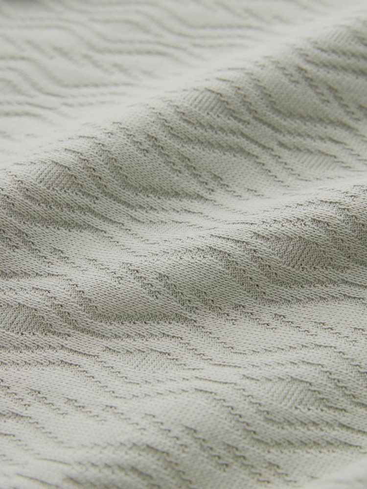 Green 100% Cotton Textured Polo Shirt - Image 7 of 7