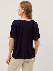 Monsoon Blue Taylor Contrast Bow Jersey T-Shirt - Image 2 of 3