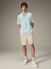 Light Blue Cuban Collar Textured Short Sleeve Polo Shirt - Image 2 of 8