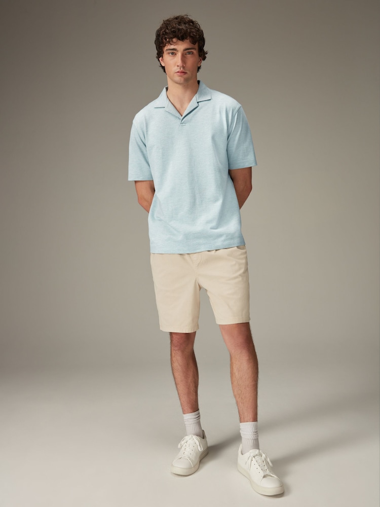 Light Blue Cuban Collar Textured Short Sleeve Polo Shirt - Image 2 of 8