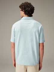 Light Blue Cuban Collar Textured Short Sleeve Polo Shirt - Image 4 of 8