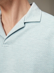 Light Blue Cuban Collar Textured Short Sleeve Polo Shirt - Image 5 of 8
