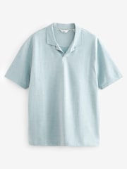 Light Blue Cuban Collar Textured Short Sleeve Polo Shirt - Image 6 of 8