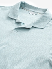 Light Blue Cuban Collar Textured Short Sleeve Polo Shirt - Image 7 of 8