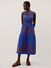 Monsoon Blue Madison Sleeveless Embroidered Midi Dress - Image 1 of 4