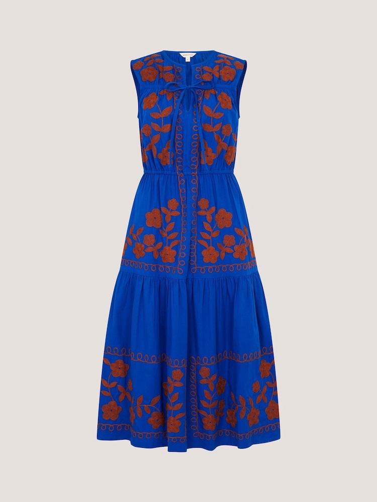 Monsoon Blue Madison Sleeveless Embroidered Midi Dress - Image 4 of 4