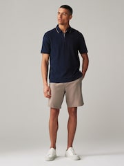 Navy Tan Regular Fit Smart Quarter Zip Polo Shirt - Image 2 of 6
