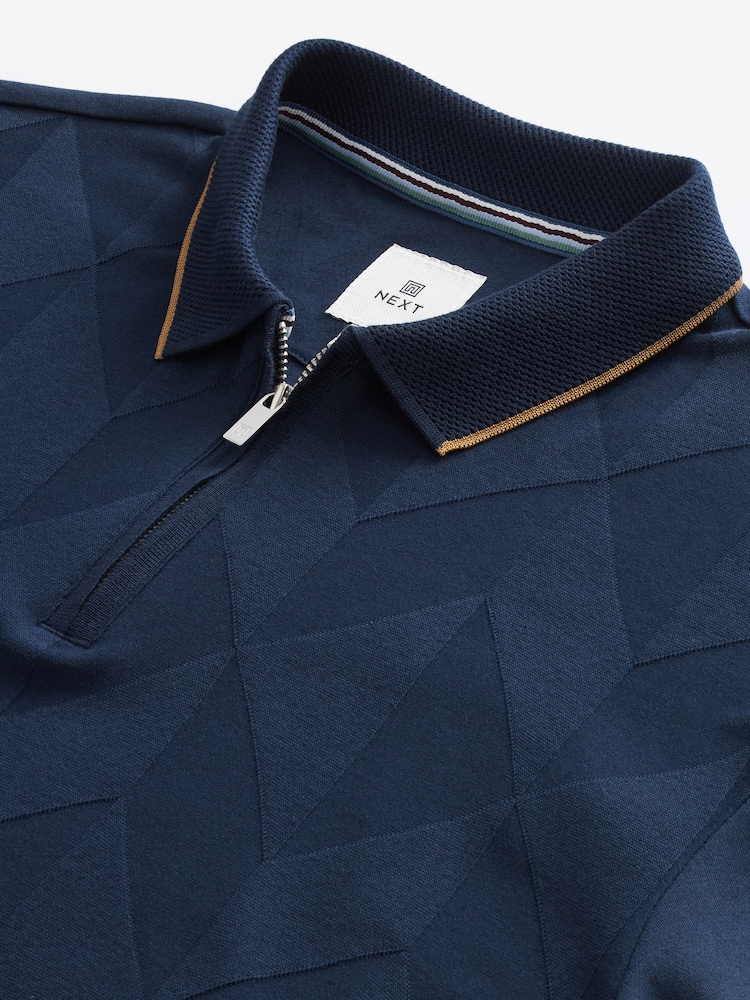 Navy Tan Regular Fit Smart Quarter Zip Polo Shirt - Image 5 of 6