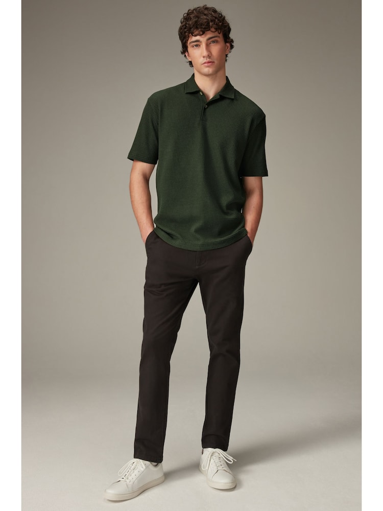 Olive Green Textured Waffle Polo Shirt - Image 2 of 7