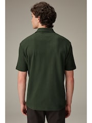 Olive Green Textured Waffle Polo Shirt - Image 3 of 7