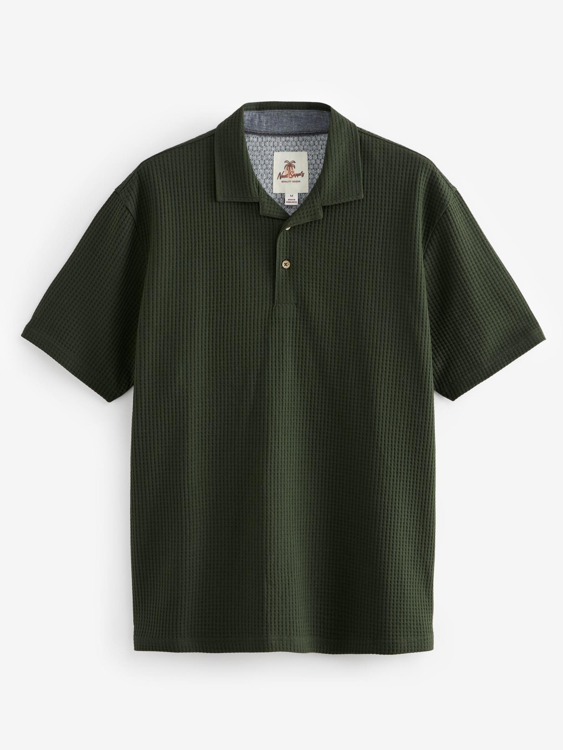 Buy Olive Green Textured Waffle Polo Shirt from Next Luxembourg