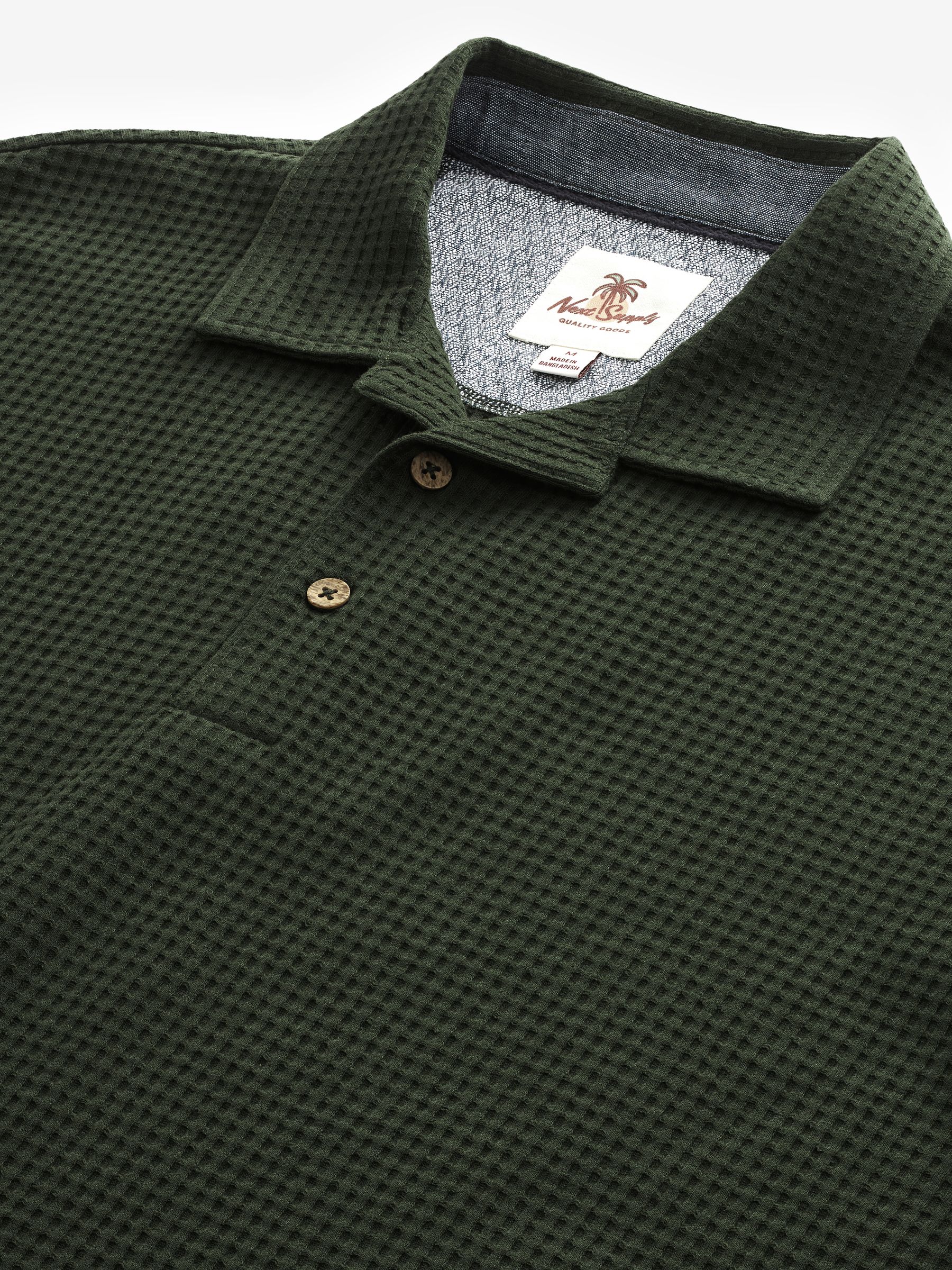 Buy Olive Green Textured Waffle Polo Shirt from Next Luxembourg