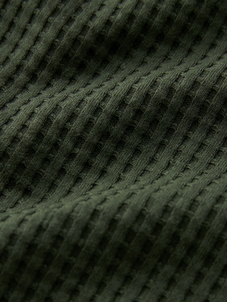 Olive Green Textured Waffle Polo Shirt - Image 7 of 7