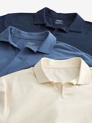 Blue/Navy/Ecru Cuban Collar Regular Fit Short Sleeve Jersey Polo Shirts 3 Pack - Image 1 of 11