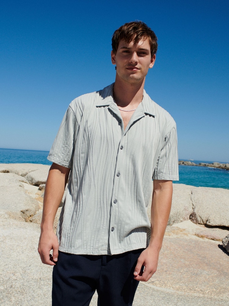 Light Grey Textured Jersey Short Sleeve Shirt - Image 4 of 7