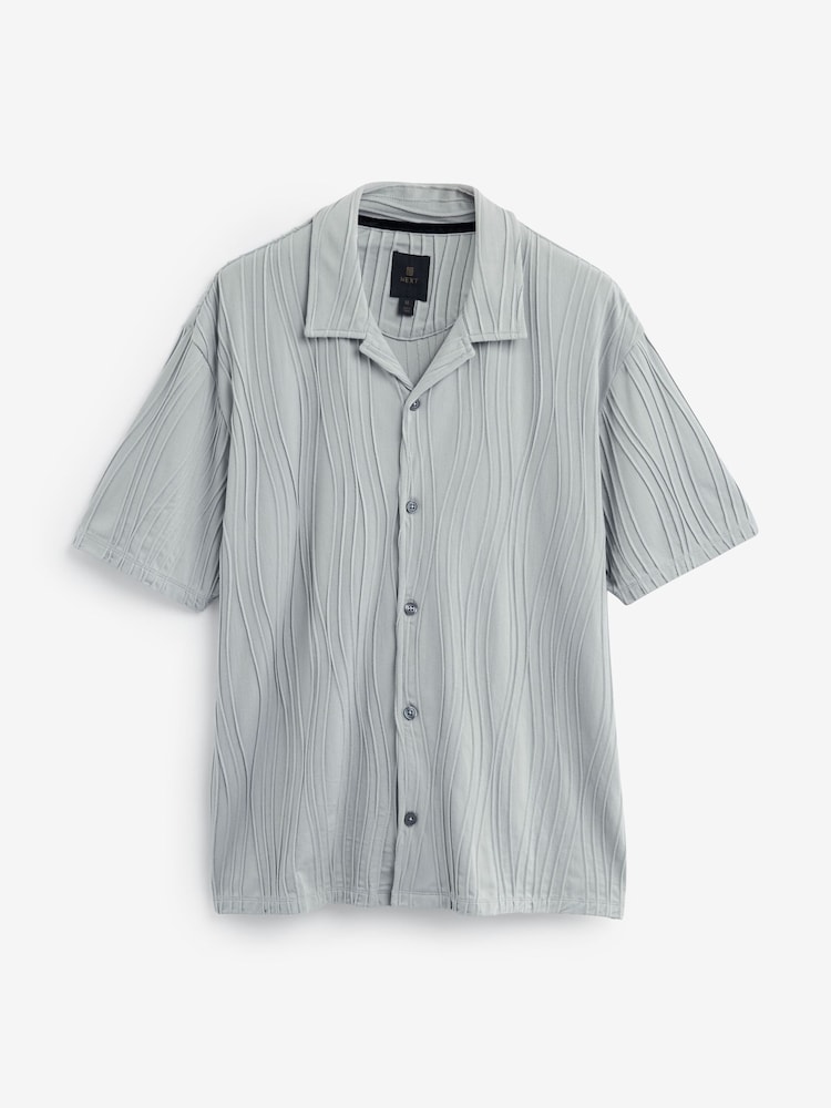Light Grey Textured Jersey Short Sleeve Shirt - Image 5 of 7