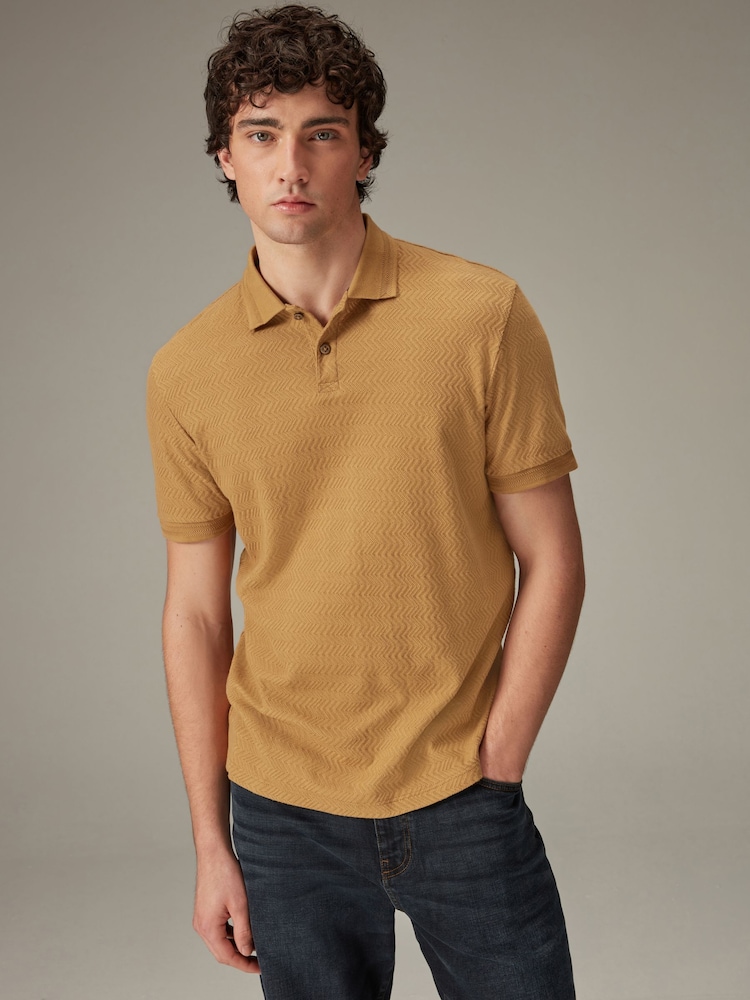 Mustard Yellow Textured Polo Shirt - Image 3 of 7
