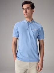 Light Blue 100% Cotton Short Sleeve Smart Collar Polo Shirt - Image 1 of 9