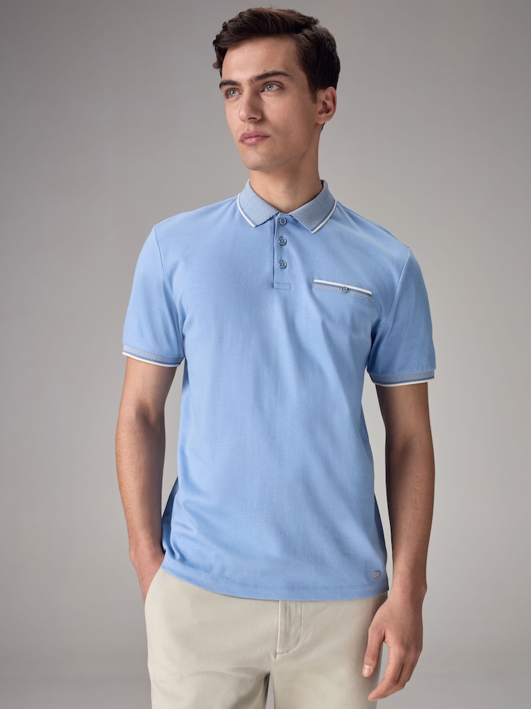 Light Blue 100% Cotton Short Sleeve Smart Collar Polo Shirt - Image 1 of 9
